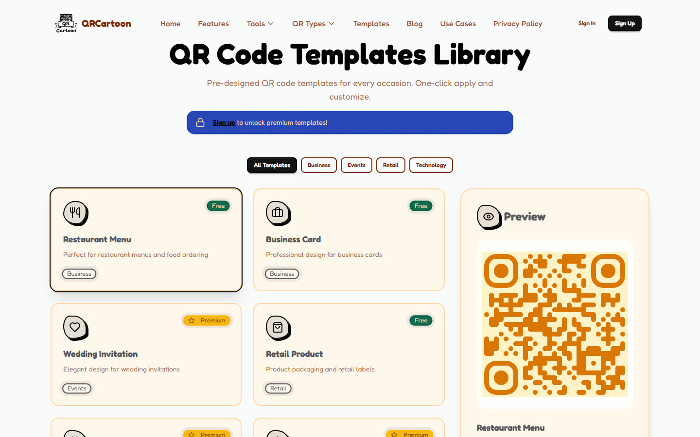 QRCartoon: The template library, one of the 25+ tools shipped alongside the generator.